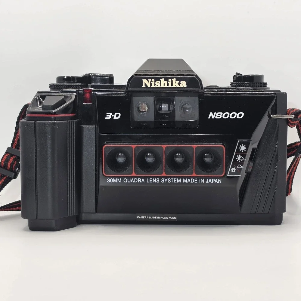 NISHIKA N8000 35mm Quadrascopic 3D FILM CAMERA W/ Case & Strap Dry Tested